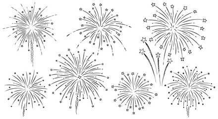 Obraz premium Collection of hand drawn fireworks explosions isolated on transparent background
