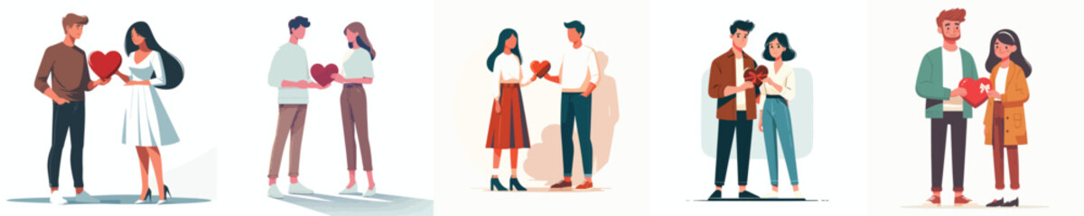 Fototapeta premium line art of a couple standing sharing a heart symbol on Valentine's Day