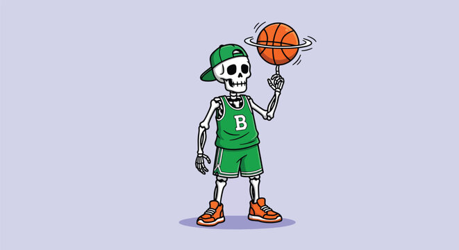 Skeleton Basketball Player Spinning Ball on Finger Illustration