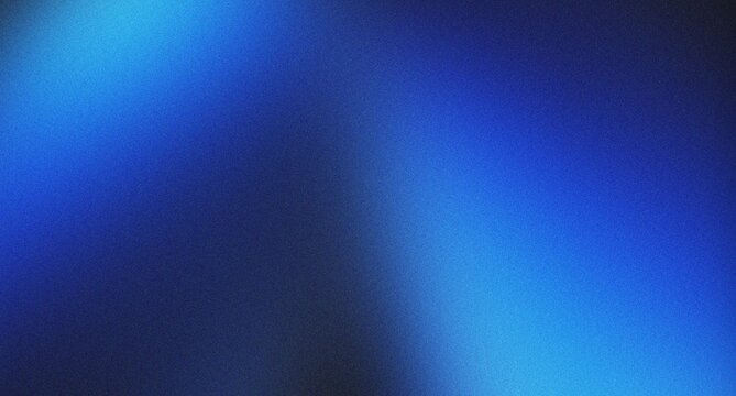 Vibrant deep blue and cyan color gradient abstract background with heavy noise grain texture creating a dynamic moody backdrop for artistic compositions