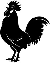 Black Silhouette of a Rooster Standing.