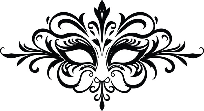 Elegant black masquerade mask with ornate swirls and flourishes for carnival or venetian ball