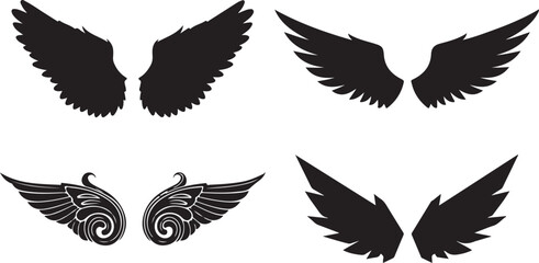 Fototapeta premium Collection of Angel Wings Silhouettes and Designs for Art and Decor