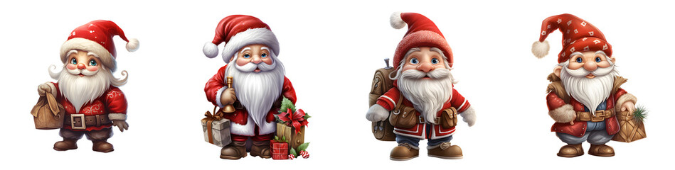Charming cartoon Christmas gnome collection with a transparent background