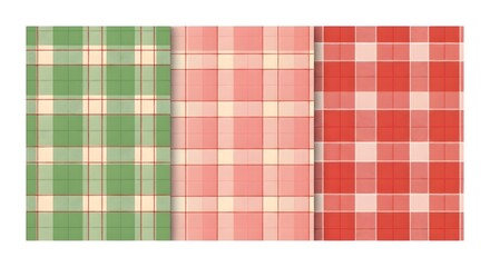 Three pastel plaid patterns in green, pink, and red, offering a soft, textured, and classic checked design for various uses.
