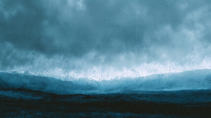 Obraz premium Dark stormy seascape with heavy rain clouds and turbulent ocean waves under dramatic lighting perfect for climate visuals, nature documentaries and moody backgrounds 