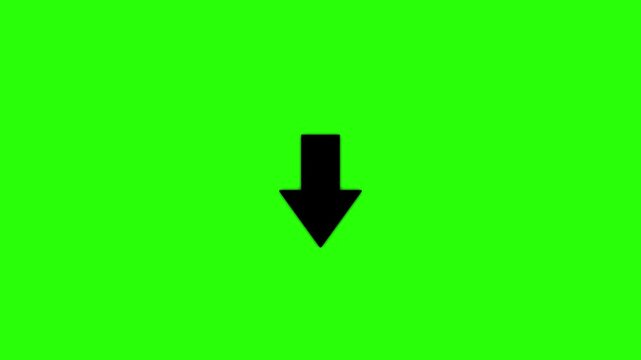 Black downward arrow icon on a bright green background direction symbol