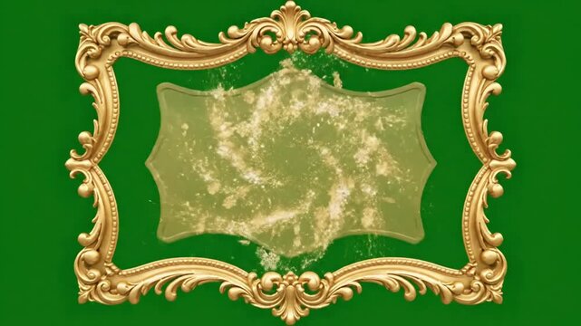 Green Screen Holiday Utility with gold frame from snowflakes in background animated christmas greeting card distortion, overlay, glitch, static noise, scan lines on black background, 4k video loop