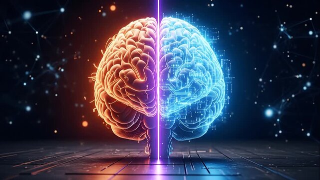 Dual brain concept with orange and blue hemispheres