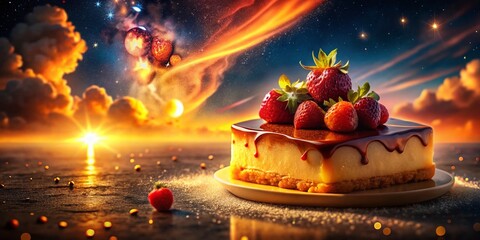 Celestial Dessert: Warm-lit Pastry Under Starry Night Sky