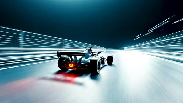High Speed Racing Car Driving Through Neon Lit Tunnel With Motion Blur Dynamic Perspective And Extreme Performance Motorsport Energy