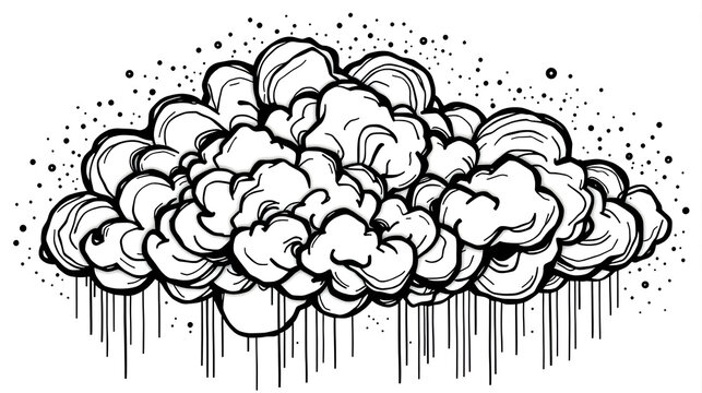Black and White Graffiti Bubble Cloud with Paint Drip Effect and Urban Doodle Style.