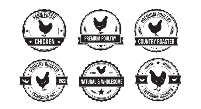 Collection of vintage style poultry farm logos with rooster illustrations