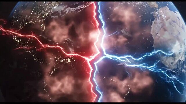 split earth with lightning, planet divided
