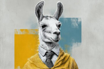 Obraz premium Artistic portrait of llama in vintage hipster clothing