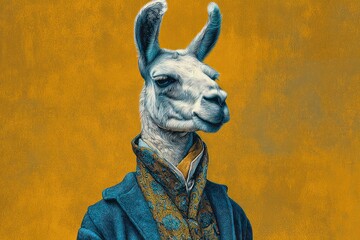 Obraz premium Minimalist illustration of llama in elegant men's attire