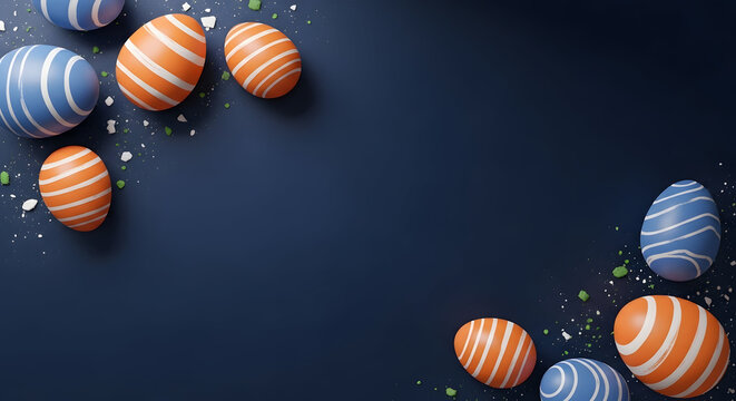 Vibrant easter eggs decorated with stripes on dark background for springtime celebrations