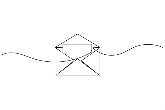 Envelope with letter continuous one line art style for minimal communication concept