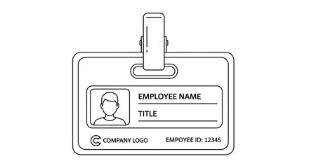 Obraz premium Employee ID Card with Clip Outline Drawing.