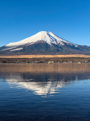 Magnificent Snow-Capped Summit of Mount Fuji at Lake Yamanaka, Japan