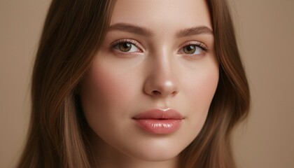 Natural Beauty Portrait with Glowing Skin and Nude Makeup