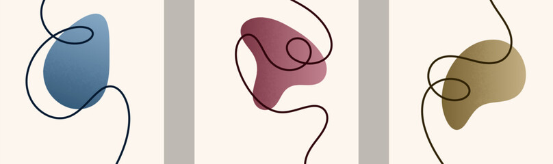 Obraz na płótnie Canvas Vibrant abstract poster with organic shapes and fluid wavy lines and flowing blobs shapes in earthy tones, creating modern minimal posters with calm flow for creative wall art