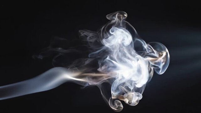 Smoke bursting in air white steam exploding fog on black background