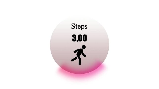 Steps Counter Progress Animation Showing 3,00 Steps with Walking Person Icon, Minimal Fitness Activity Tracker UI on White Background.