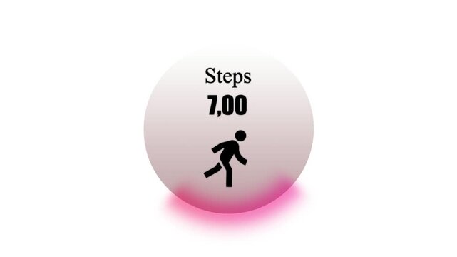 Steps Counter Progress Animation Showing 7,00 Steps with Walking Person Icon, Minimal Fitness Activity Tracker UI on White Background.