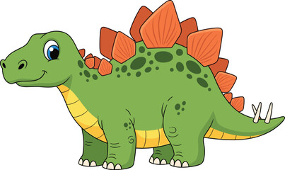 Stegosaurus cartoon illustration, friendly green dinosaur with orange plates, vector graphics, prehistoric theme, kids and educational design © Sopon Creatives