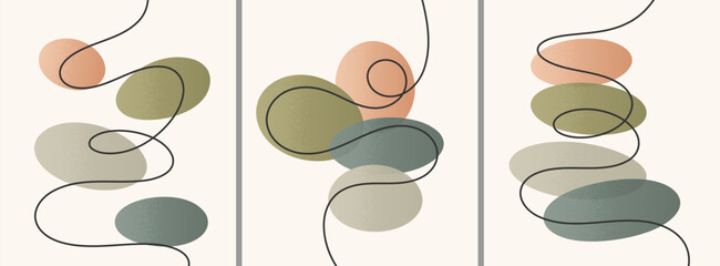 Vibrant abstract poster with organic shapes and fluid wavy lines and flowing blobs shapes in earthy tones, creating modern minimal posters with calm flow for creative wall art