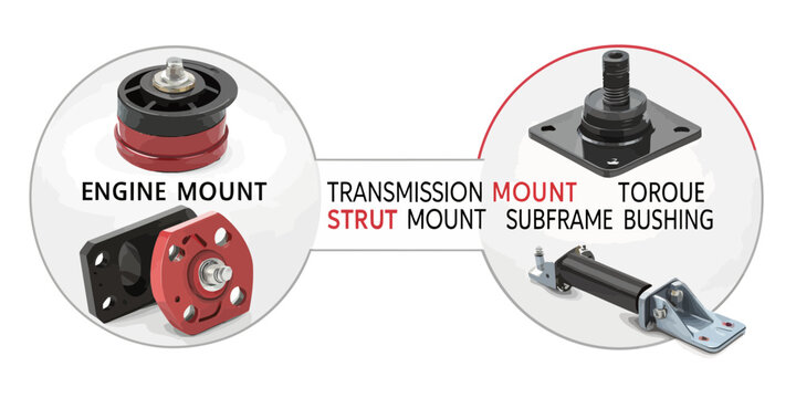 Automotive Mounts and Bushings Diagram - Engine, Transmission, Strut, Torque Subframe Parts