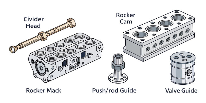 Industrial Engine Parts Diagram: Rocker Mack, Civiider Head, and Others