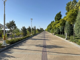 Pedestrian promenade and walking area in Avaza National Tourist Zone, Turkmenbashi, Turkmenistan, August 2024 © Rubin