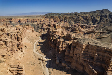 Scenic aerial view of the Charyn Canyon located in a national park in Kazakhstan