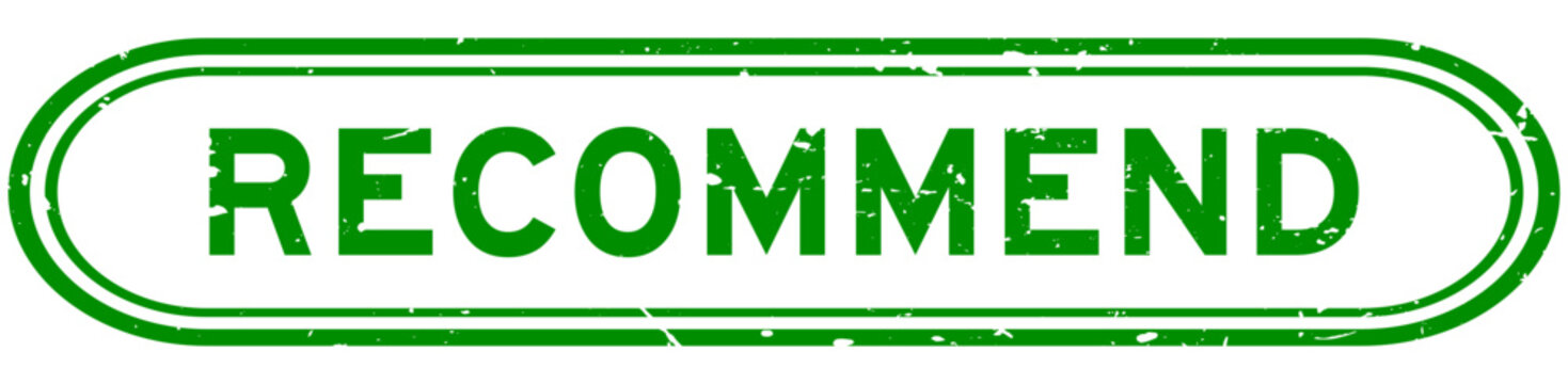 Grunge green recommend word rubber seal stamp on white background