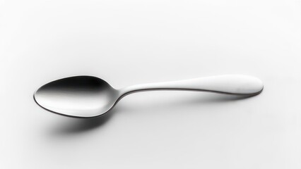 Elegant Silver Spoon on White Background, Minimalist Kitchen Utensil.