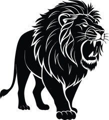 Obraz premium Majestic lion head with flowing mane, a powerful symbol of strength and courage, presented as a silhouette on transparent background