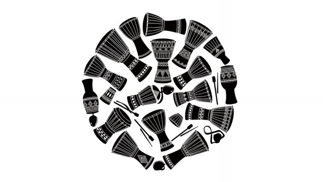 Collection of Various African Djembe Drums in a Circular Arrangement