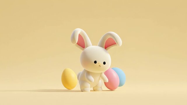 Animated Easter Bunny Loop: Flat Graphic Rabbit Hopping and Placing Egg