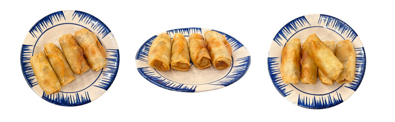 Vietnamese spring rolls with pork meat or crispy spring rolls filled with pork and shrimp. Vietnamese food Cha gio or Vietnamese egg rolls isolated. PNG transparency