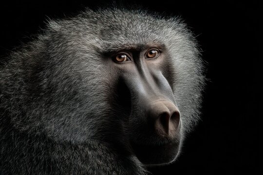 Detailed portrait of baboon face primate