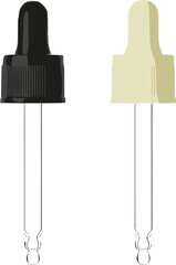 Medicine dropper pipette icons in black and beige for cosmetic serum essential oil or laboratory use flat vector illustration
