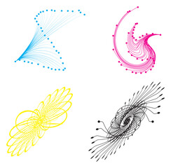 a set of abstract shapes with lines and dots, Dynamic Abstract Line Art Forms, set of feathers, Vintage floral ornament design featuring a vector illustration, 