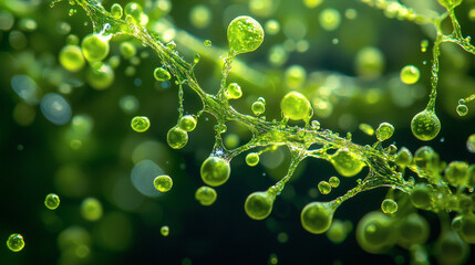 Vibrant Green Abstract Background with Organic Water Droplets