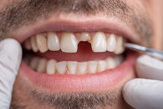 Human teeth with missing tooth gap checkup