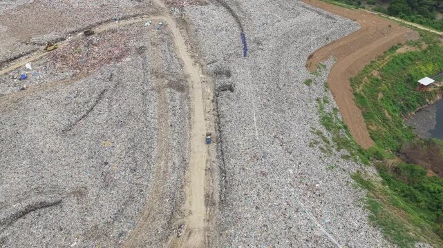 Aerial view of garbage dump and landfill in bali