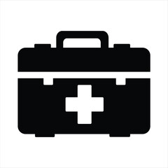 Fototapeta premium Minimal First Aid Kit Box Icon Black and White Vector