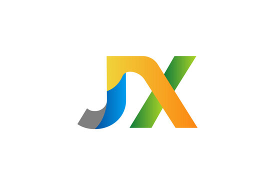 Minimalist abstract JX J X letter logo featuring green blue and orange gradient accents, clean vector style for tech corporate or creative branding on white background