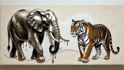 Fototapeta premium Elephant with a Tiger I Wall Decor 